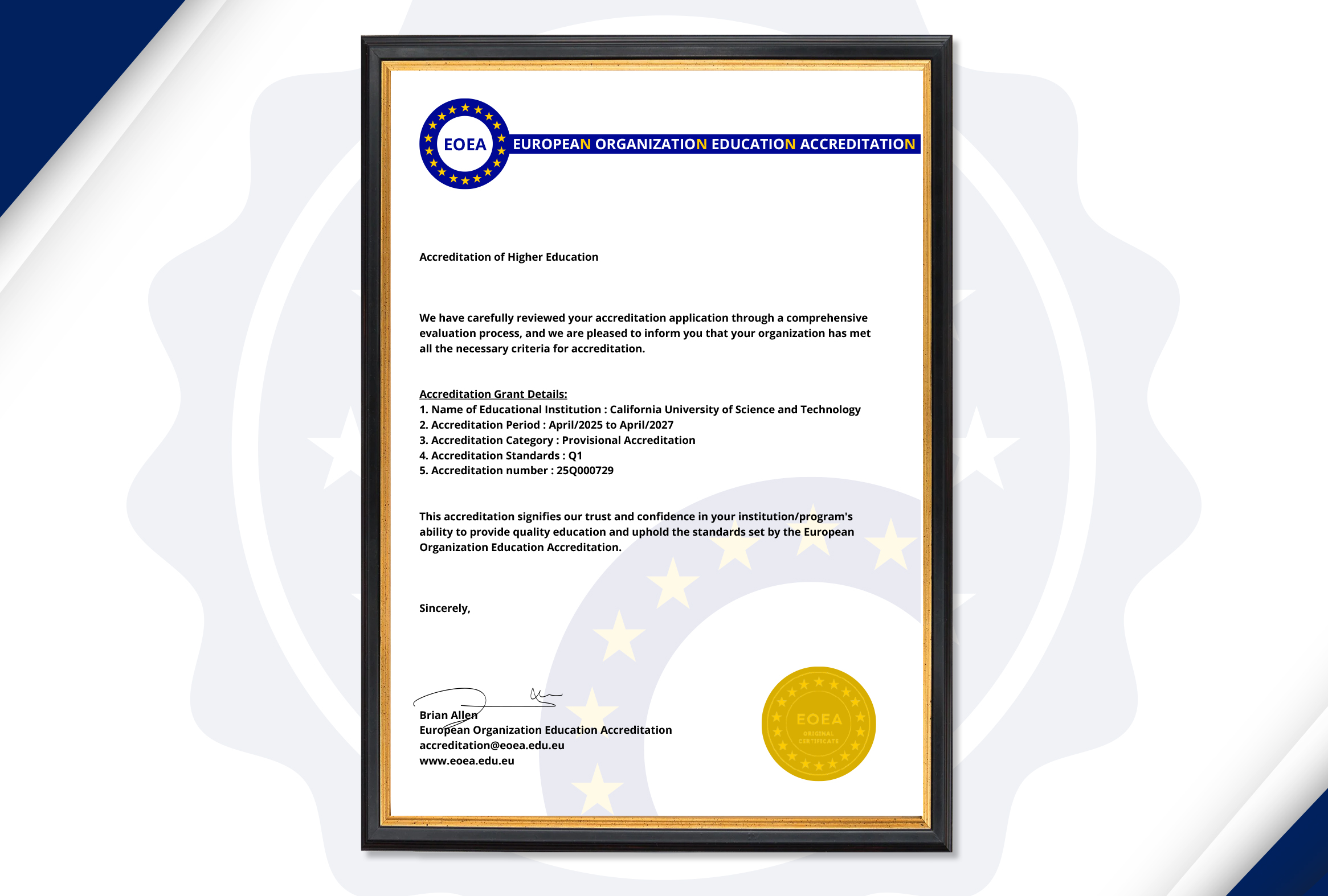 EOEA Quality Certificate